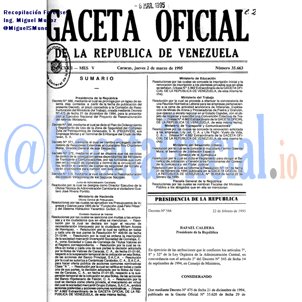 Gaceta Oficial 35663 del 2 Marzo 1995