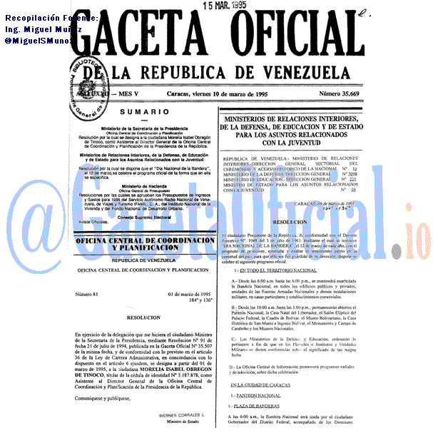 Gaceta Oficial 35669 del 10 Marzo 1995