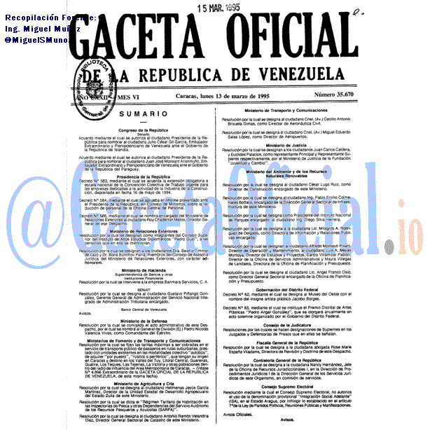 Gaceta Oficial 35670 del 13 Marzo 1995