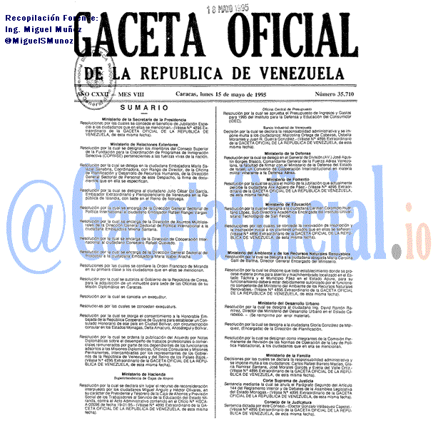 Gaceta Oficial 35710 del 15 Mayo 1995