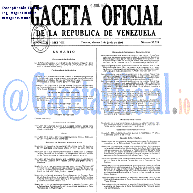 Gaceta Oficial 35724 del 2 Junio 1995