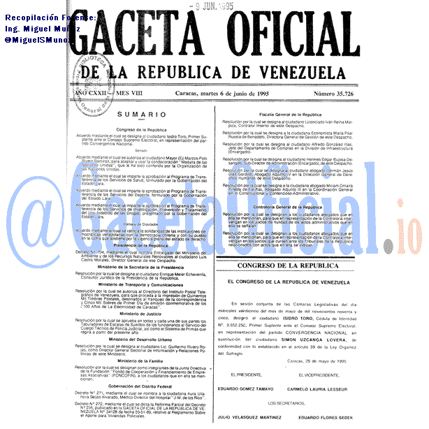 Gaceta Oficial 35726 del 6 Junio 1995
