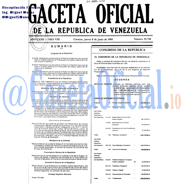 Gaceta Oficial 35728 del 8 Junio 1995
