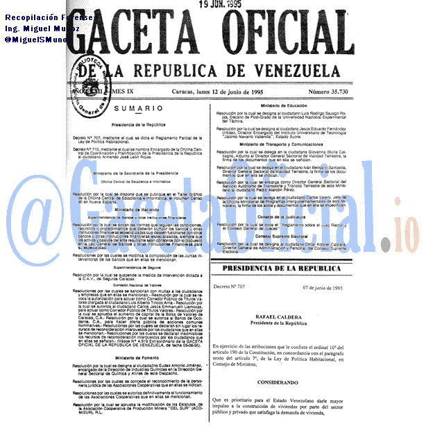 Gaceta Oficial 35730 del 12 Junio 1995