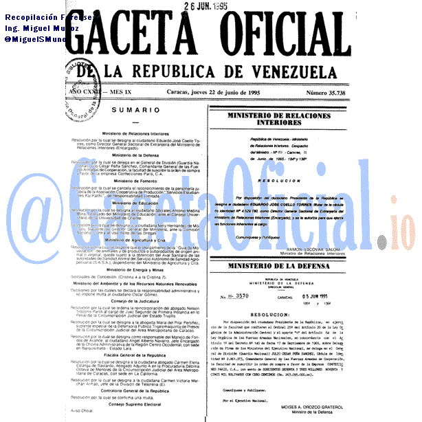 Gaceta Oficial 35738 del 22 Junio 1995