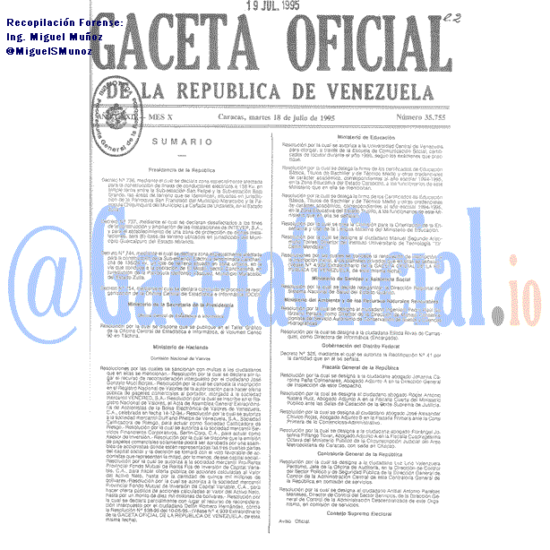 Gaceta Oficial 35755 del 18 Julio 1995
