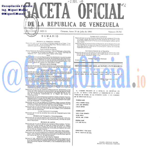 Gaceta Oficial 35763 del 31 Julio 1995