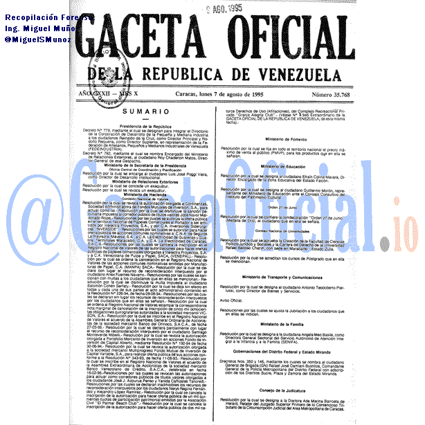 Gaceta Oficial 35768 del 7 Agosto 1995