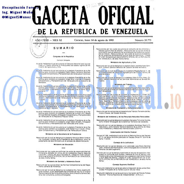 Gaceta Oficial 35773 del 14 Agosto 1995