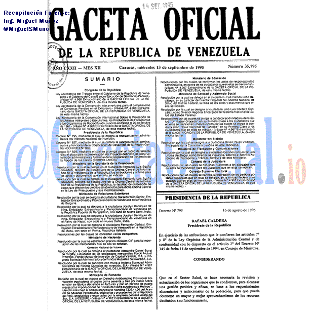 Gaceta Oficial 35795 del 13 Septiembre 1995