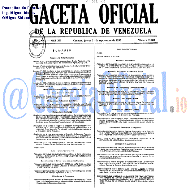 Gaceta Oficial 35801 del 21 Septiembre 1995