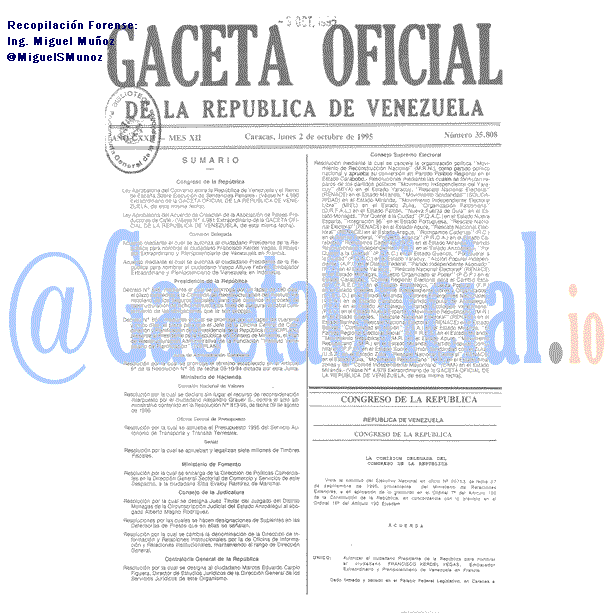 Gaceta Oficial 35808 del 2 Octubre 1995