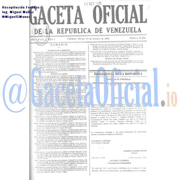 Gaceta Oficial 35816 del 13 Octubre 1995