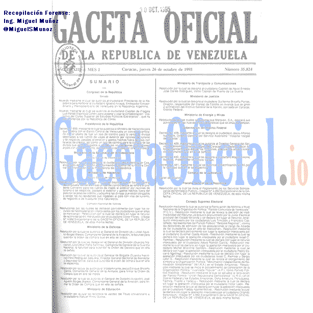 Gaceta Oficial 35824 del 26 Octubre 1995