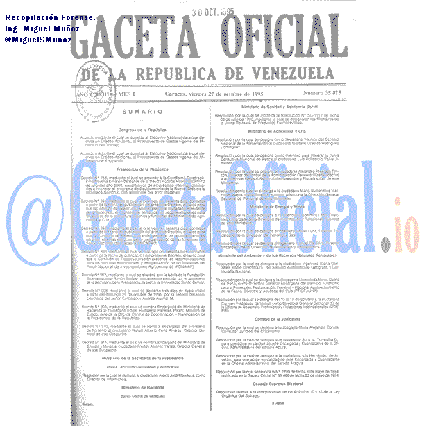 Gaceta Oficial 35825 del 27 Octubre 1995