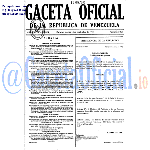 Gaceta Oficial 35837 del 14 Noviembre 1995