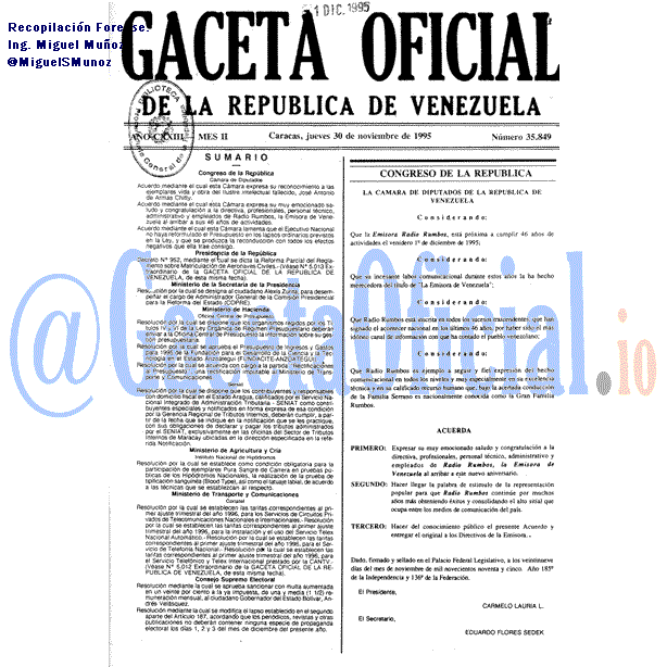 Gaceta Oficial 35849 del 30 Noviembre 1995