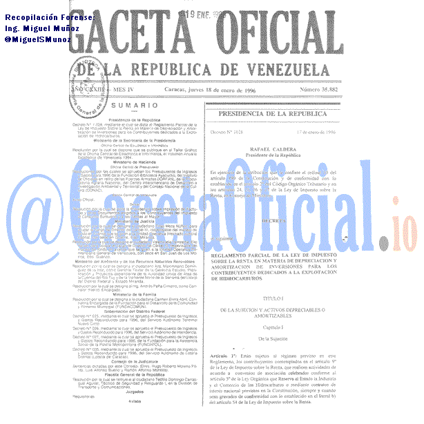 Gaceta Oficial 35882 del 18 Enero 1996