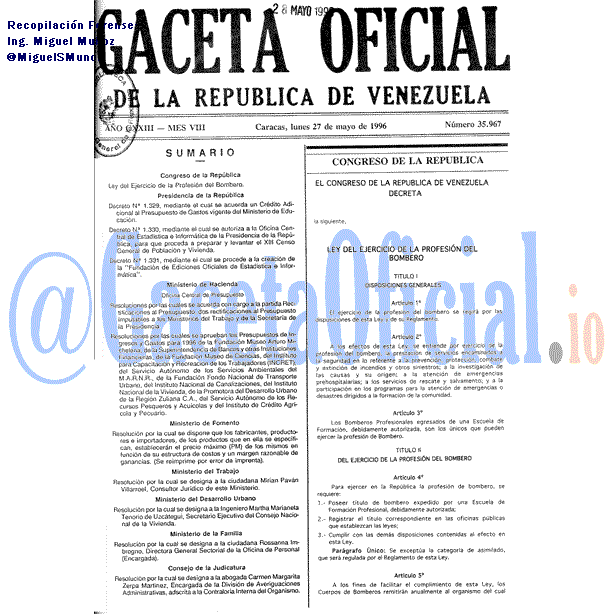 Gaceta Oficial 35967 del 27 Mayo 1996