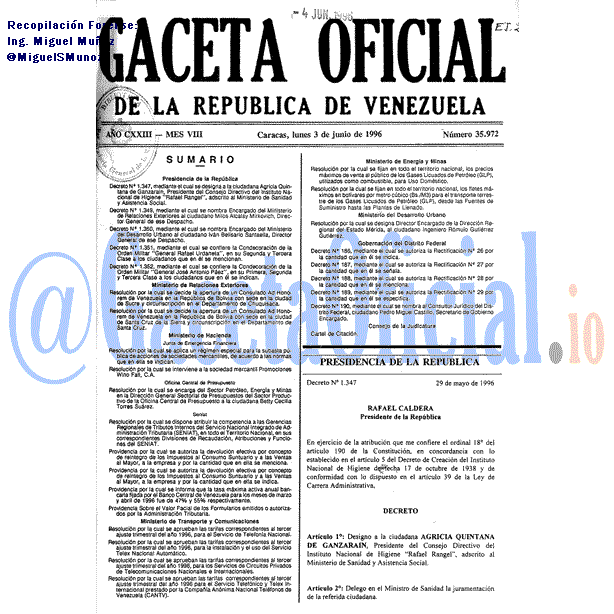 Gaceta Oficial 35972 del 3 Junio 1996