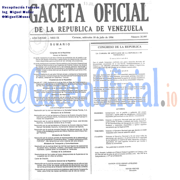 Gaceta Oficial 35997 del 10 Julio 1996