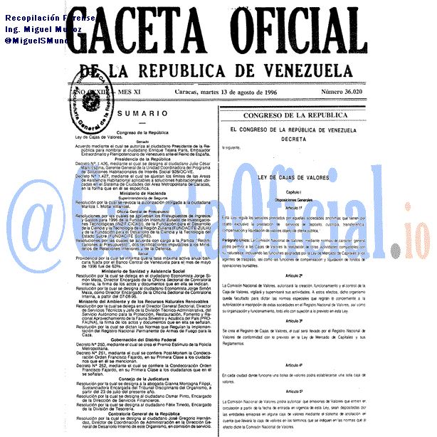 Gaceta Oficial 36020 del 13 Agosto 1996