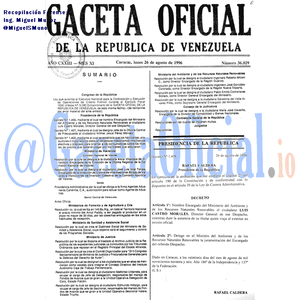 Gaceta Oficial 36029 del 26 Agosto 1996