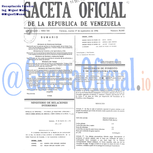 Gaceta Oficial 36045 del 17 Septiembre 1996