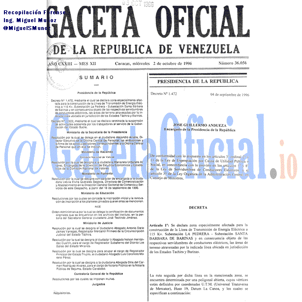 Gaceta Oficial 36056 del 2 Octubre 1996