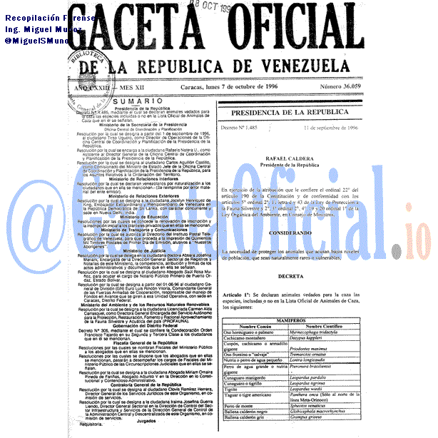 Gaceta Oficial 36059 del 7 Octubre 1996