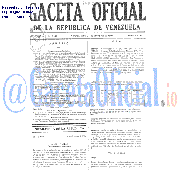 Gaceta Oficial 36113 del 23 Diciembre 1996