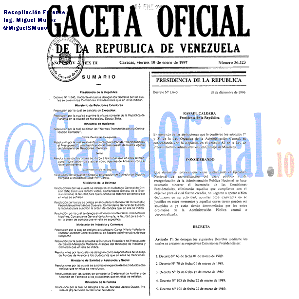 Gaceta Oficial 36123 del 10 Enero 1997
