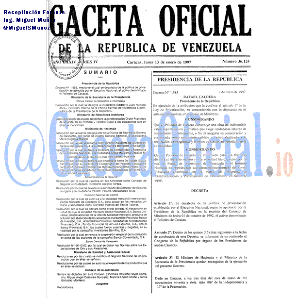 Gaceta Oficial 36124 del 13 Enero 1997