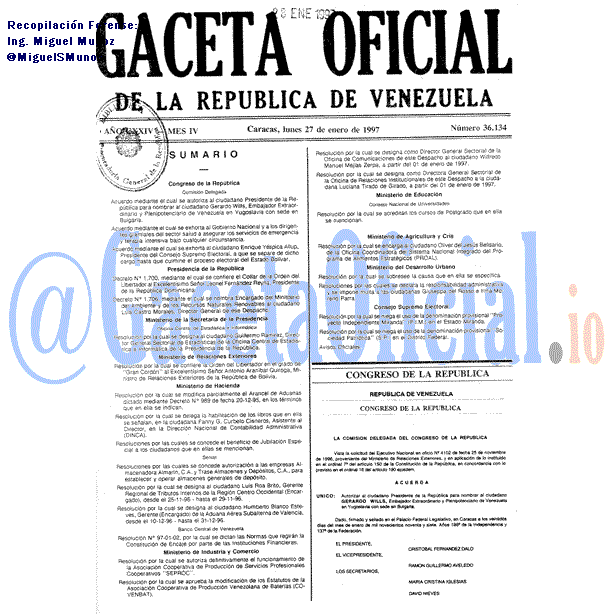 Gaceta Oficial 36134 del 27 Enero 1997