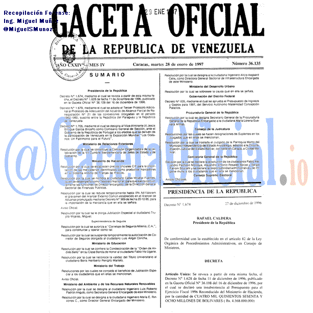 Gaceta Oficial 36135 del 28 Enero 1997