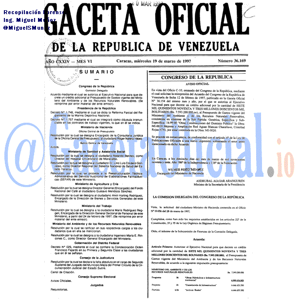 Gaceta Oficial 36169 del 19 Marzo 1997