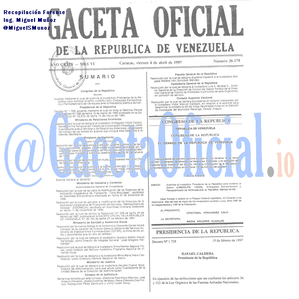 Gaceta Oficial 36178 del 4 Abril 1997