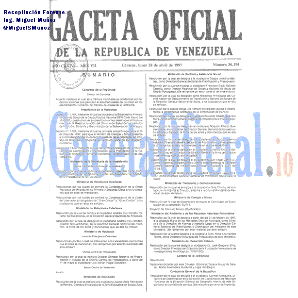 Gaceta Oficial 36194 del 28 Abril 1997