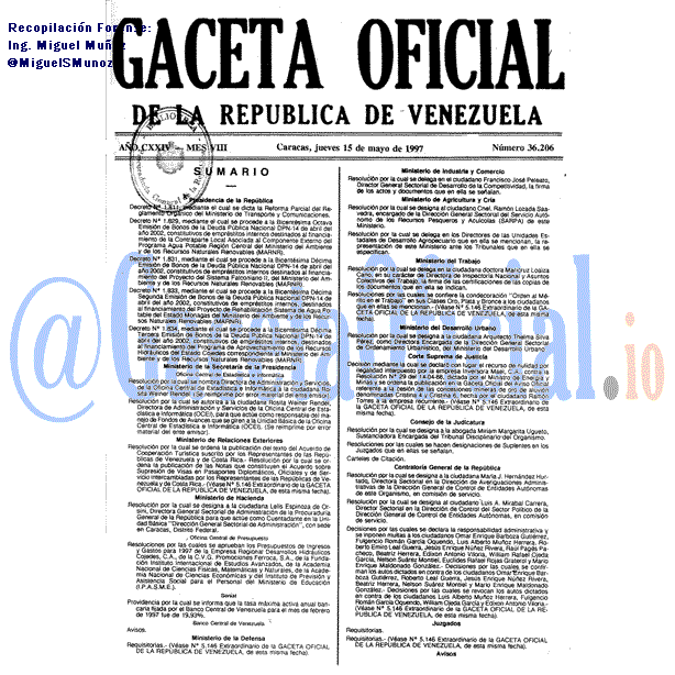 Gaceta Oficial 36206 del 15 Mayo 1997
