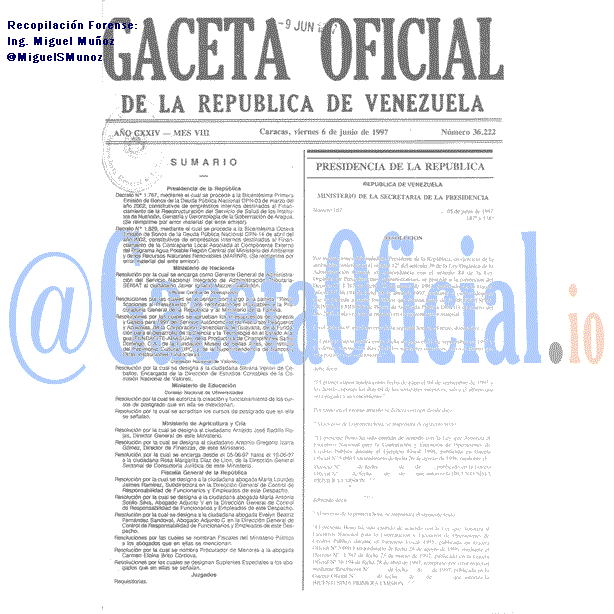 Gaceta Oficial 36222 del 6 Junio 1997