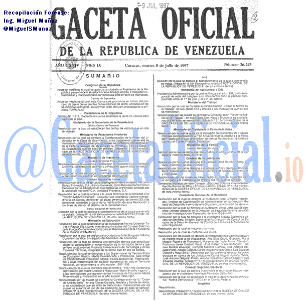 Gaceta Oficial 36243 del 8 Julio 1997