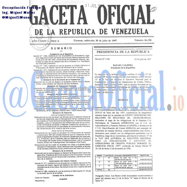 Gaceta Oficial 36258 del 30 Julio 1997