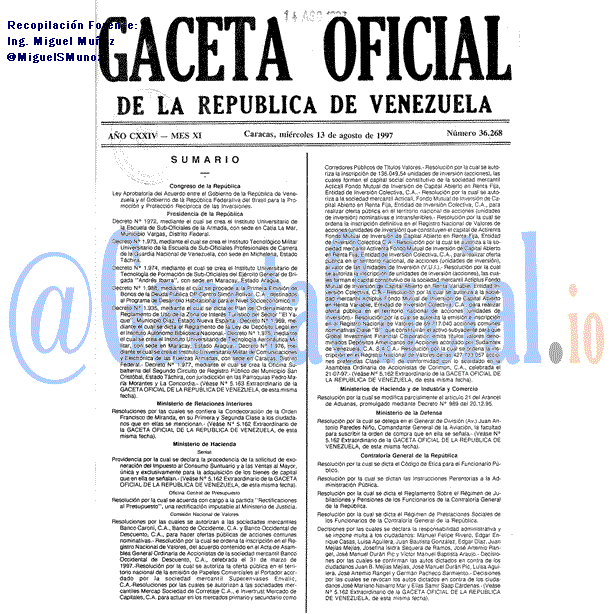 Gaceta Oficial 36268 del 13 Agosto 1997