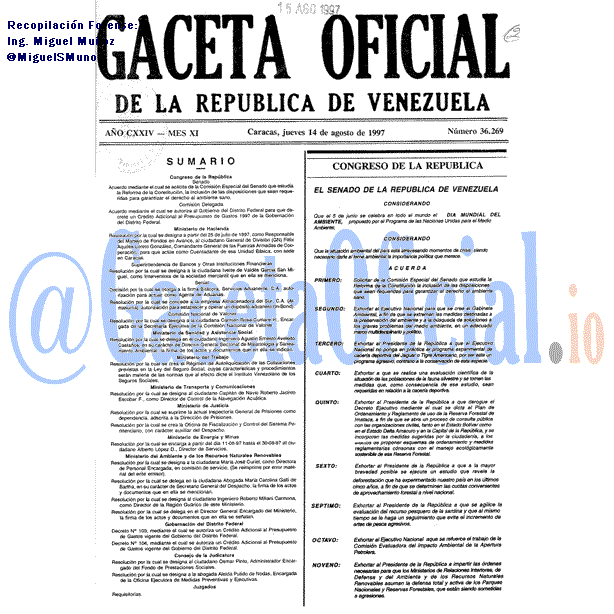 Gaceta Oficial 36269 del 14 Agosto 1997