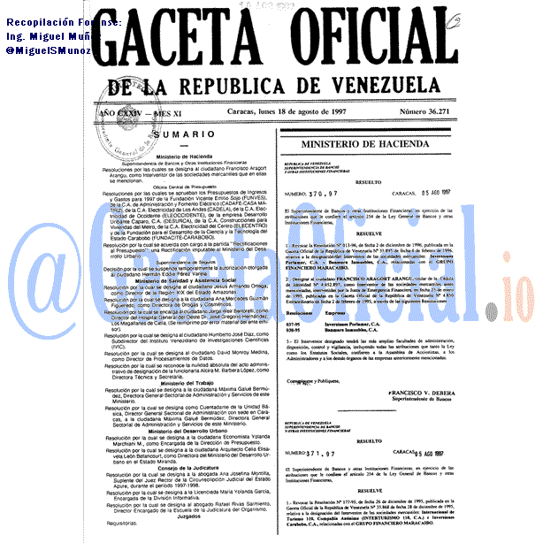 Gaceta Oficial 36271 del 18 Agosto 1997