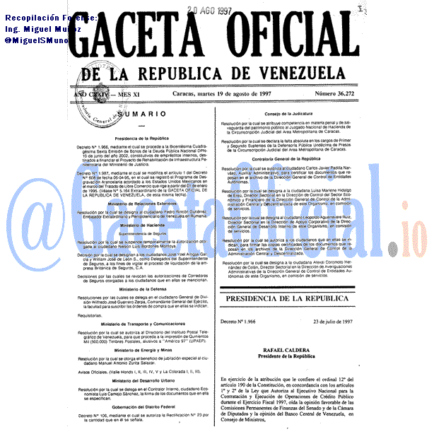 Gaceta Oficial 36272 del 19 Agosto 1997