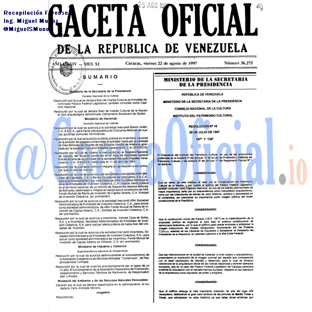 Gaceta Oficial 36275 del 22 Agosto 1997