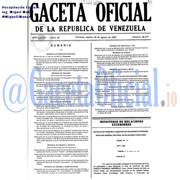 Gaceta Oficial 36277 del 26 Agosto 1997