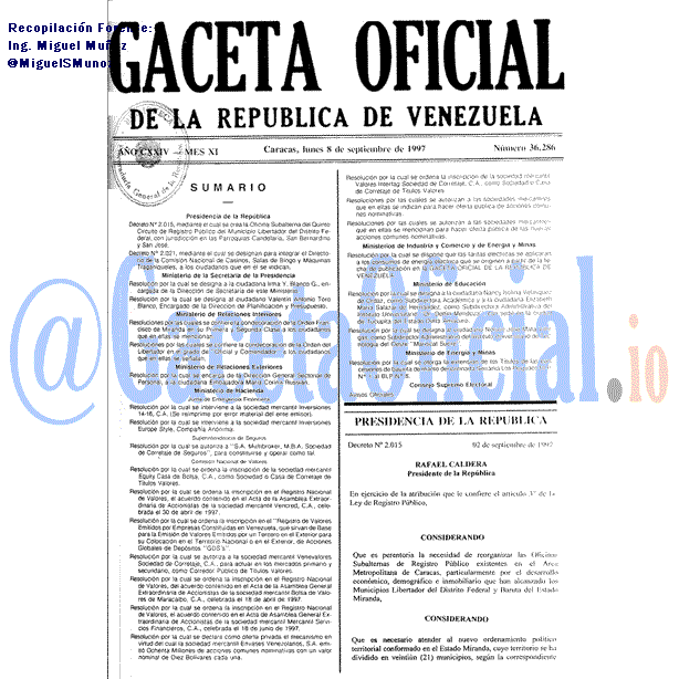 Gaceta Oficial 36286 del 8 Septiembre 1997