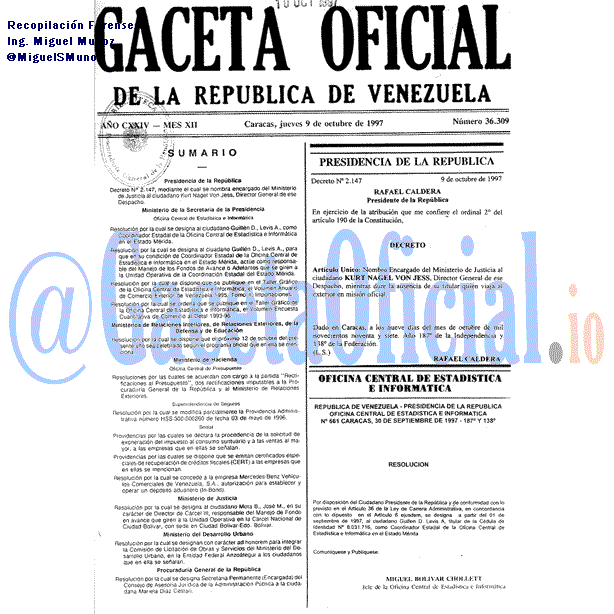 Gaceta Oficial 36309 del 9 Octubre 1997